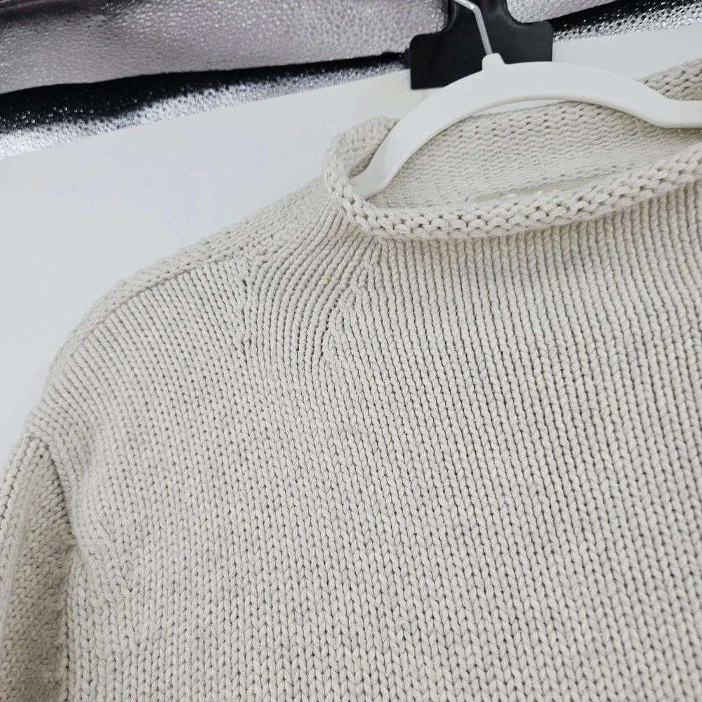 VTG J.Crew Roll Neck Sweater Ivory Cotton Heavy Knit Preppy Pullover Winter Sz L